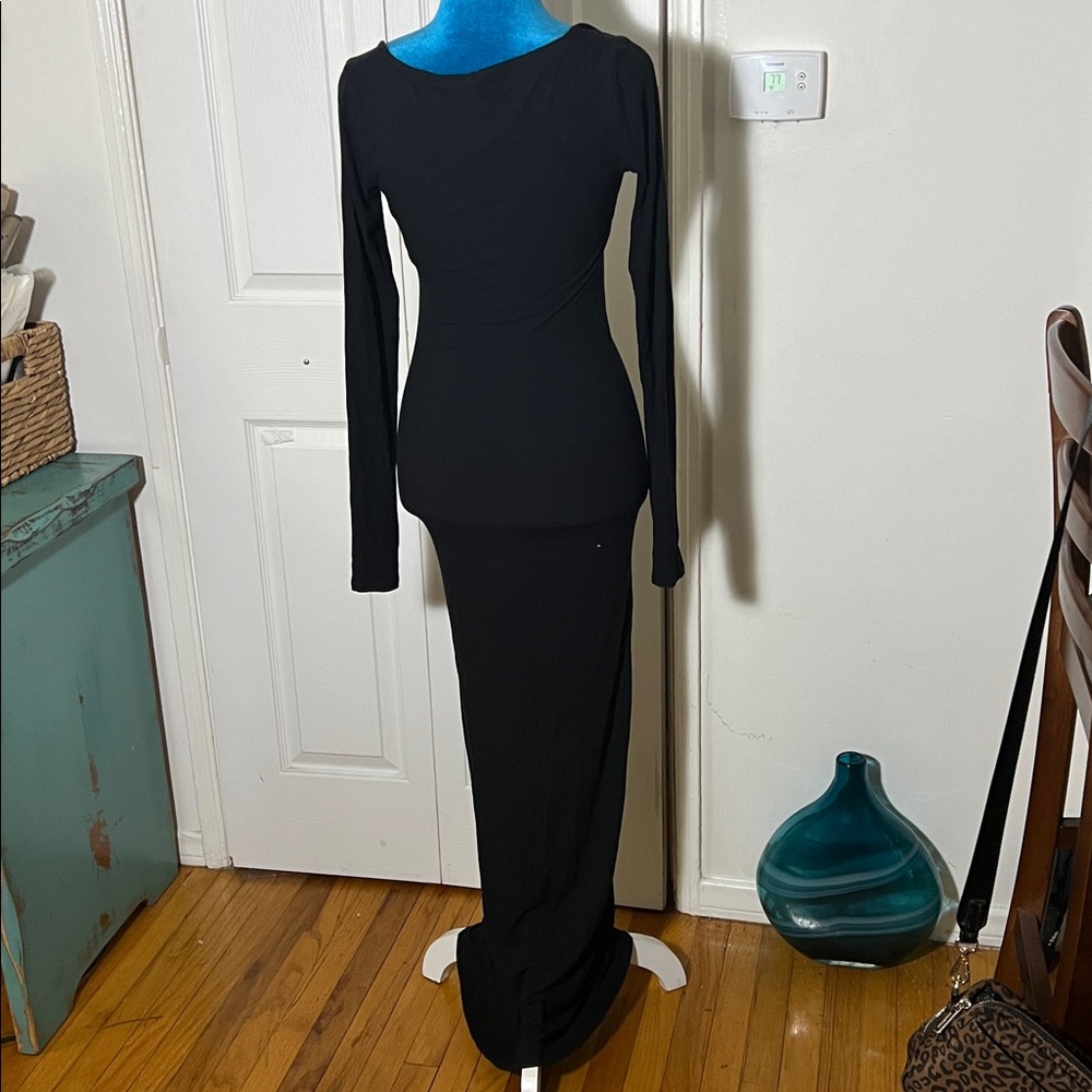 SKIMS Black Ribbed Long Sleeve Maxi Dress Small - Picture 5 of 6